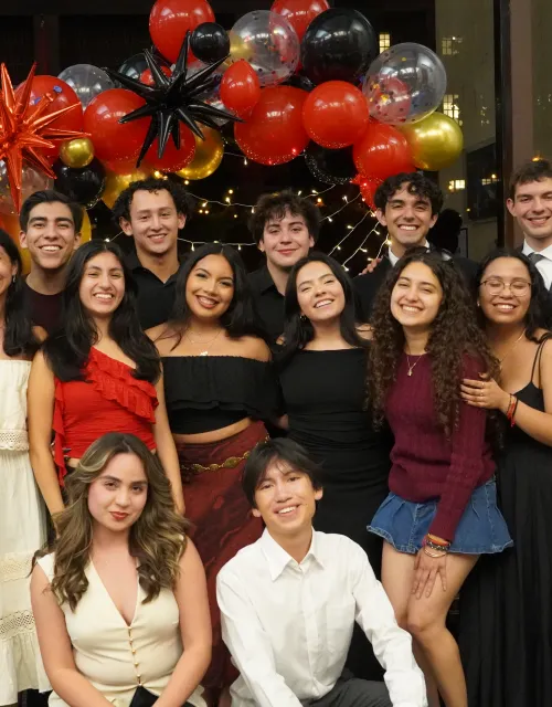 The Fuerza Latina 2025-2026 Board smiles together after the Ritmo Latino celebration. 