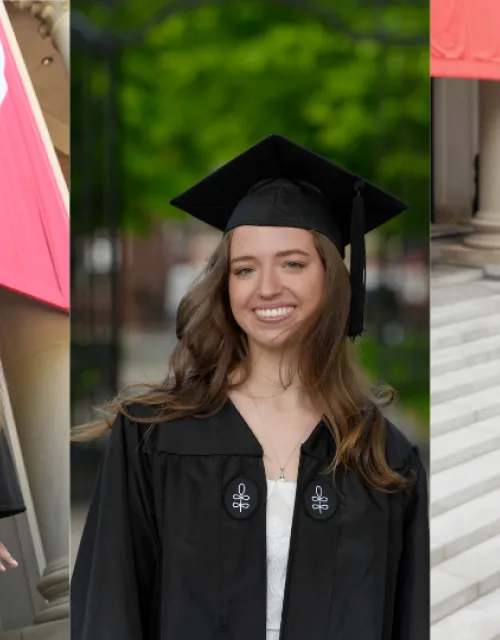 Three 2025 Harvard College Midyear graduates: Jazz, Naomi, and Lexi.