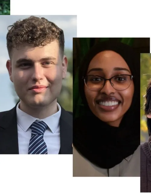 Headshots of the four Culture and Community Board Students. From left to right: Nurayda, Alex, Shukria, and Jonathan.
