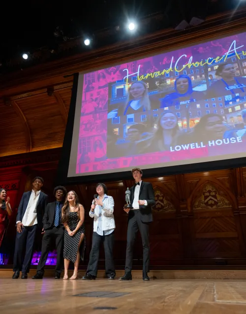 Students gathered onstage during The Johnnies show.