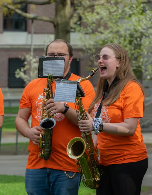 The Harvard University Band in Harvard Yard. 