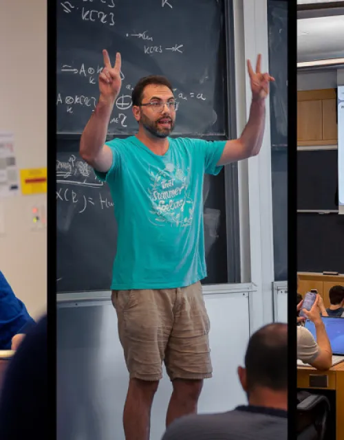A collage of three new Harvard professors on their first day teaching their classes.
