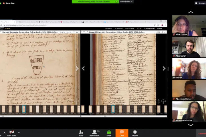 Professor Beth Blum teaches her course, "The Harvard Novel," through Zoom.