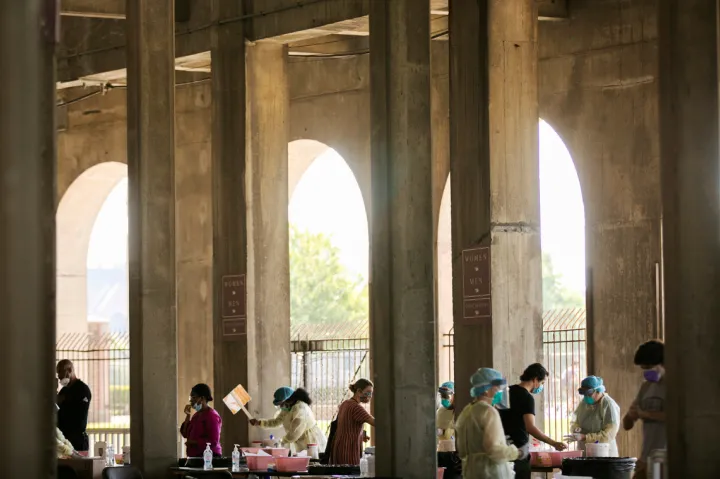 Harvard University Health Services holds COVID-19 testing at Harvard Stadium.