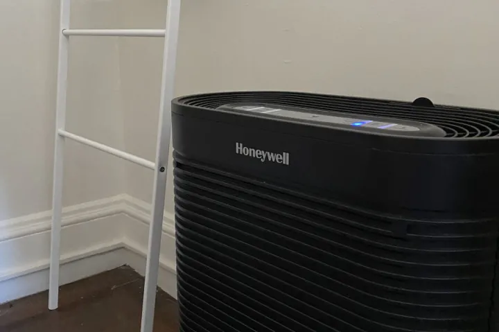 This Honeywell HEPA filter is in Charlotte Moses' Cabot House (Whitman Hall) dorm room. “I keep it on the ‘germ’ or ‘turbo’ setting all day and all night,” she said.