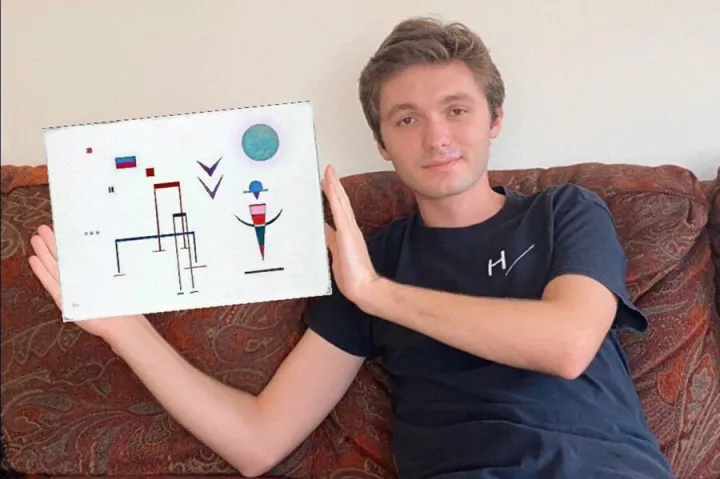 Vlad Batagui (with Wassily Kandinsky’s “Jocular Sounds”) leads his tour from 5,000 miles away in his native Bucharest, Romania.