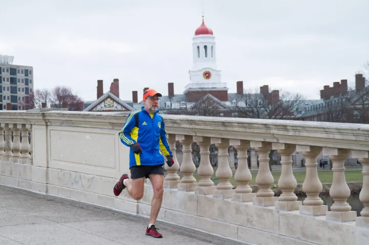 “When I get up in the morning to go running, it’s often cold and miserable, and I have no desire to exercise. I sometimes have to force myself out the door, ” says Daniel E. Lieberman, pictured during a pre-pandemic run.