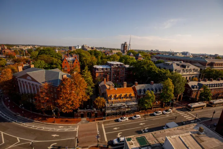 A bird's-eye view of Harvard Yard.