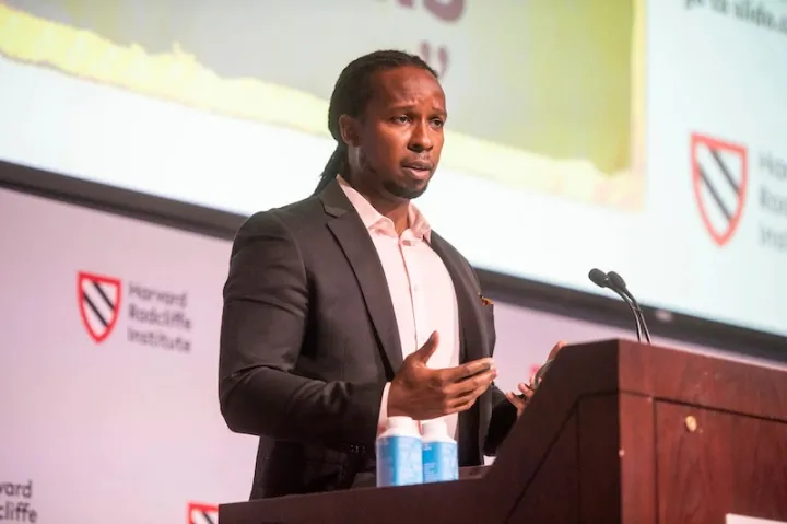 Keynote speaker Ibram X. Kendi applauded the members of the Presidential Committee on Harvard and the Legacy of Slavery, whose report documents both the history of slavery on campus and how wealth derived from the practice provided critical support for the University’s rise to prominence in the decades before the Civil War.