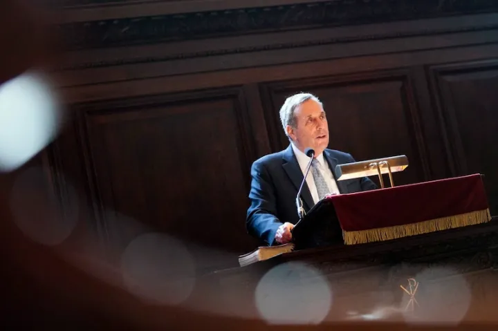 In his annual address at Morning Prayers, President Larry Bacow calls for the Harvard community to argue rigorously with others in defense of Veritas.