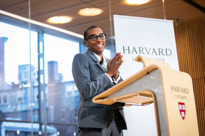 News - Claudine Gay addresses the Harvard community for the first time as president-elect. Stephanie Mitchell/Harvard Staff Photographer