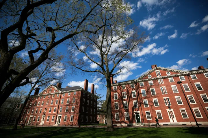 Red brick Harvard buildings, blue sky