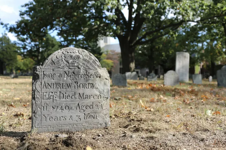 Gravestone of Jones, one of two known enslaved people buried in the historic Cambridge cemetery
