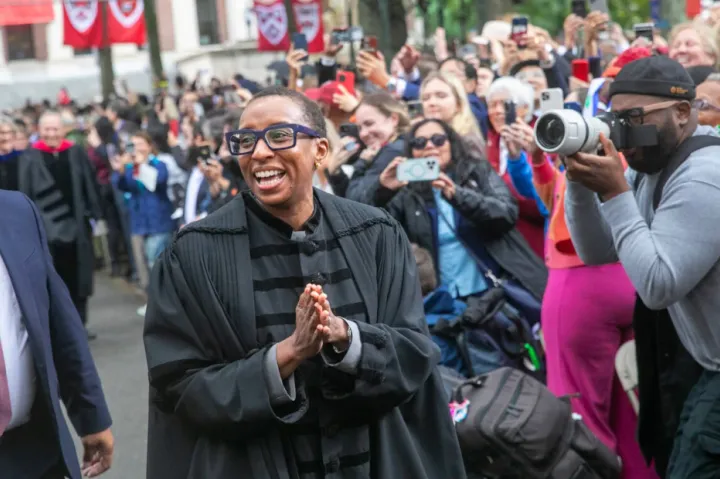 Claudine Gay proceeds to the stage for her inauguration as Harvard’s 30th president.