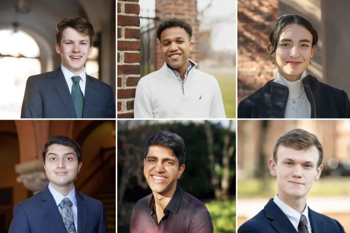 Alexander Dyer [clockwise from top left], Ronald "Trey" Sullivan III, Eleanor Wikstrom, Richard Allen, Simar Bajaj, and Sarosh Nagar.