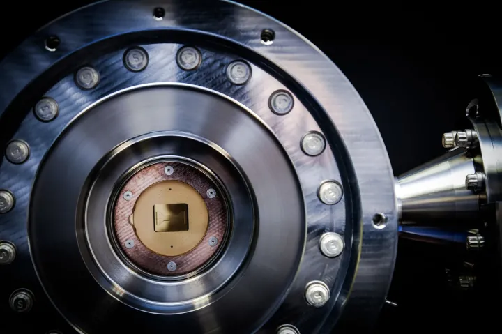 Inside the chamber of the Quantinuum H2 quantum processor.