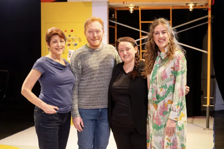 Stephanie Clayman (from left), Matthew Zahnzinger, Elaine Mangelinkx, and Cassie Chapados onstage at the Central Square Theater where “Beyond Words” is being performed