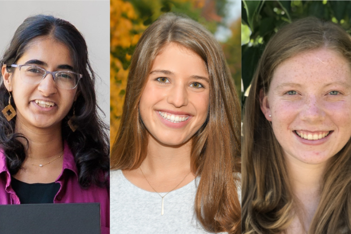 Three individuals in separate portraits. From Left to Right: Antara, Sofia, Kathryn