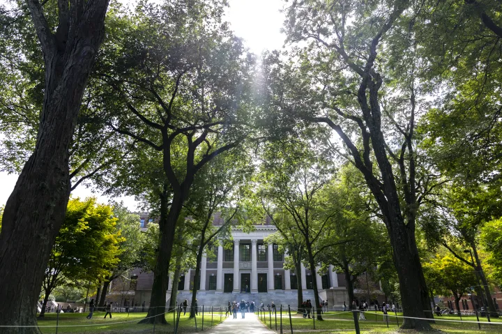 Widener Library during Fall in Harvard Yard at Harvard University.