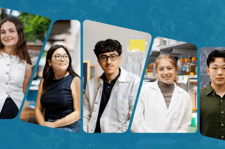 From left to right: Charlotte Paley, Eunice Kim, Nouraldeen Ibrahim, Sam Capehart, and Jeffrey Shi pose for individual portraits.