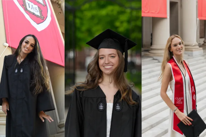 Three 2025 Harvard College Midyear graduates: Jazz, Naomi, and Lexi.