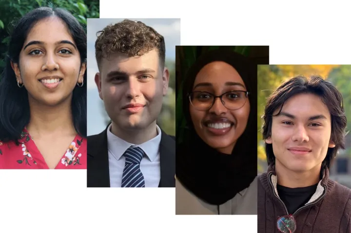 Headshots of the four Culture and Community Board Students. From left to right: Nurayda, Alex, Shukria, and Jonathan.