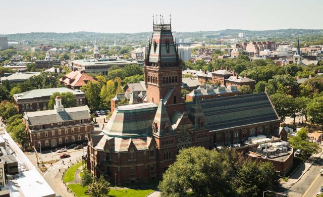 Aerial shot of Harvard's Memorial Hall