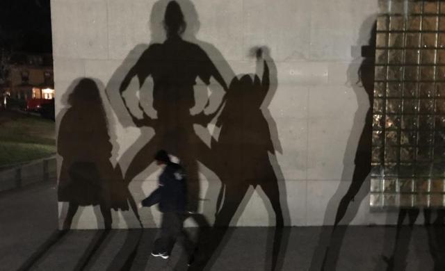 Shadows on a wall of the Carpenter Center, one of the arts buildings at Harvard