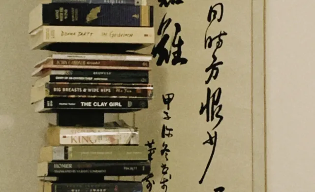  Stack of Books in Front of Painting