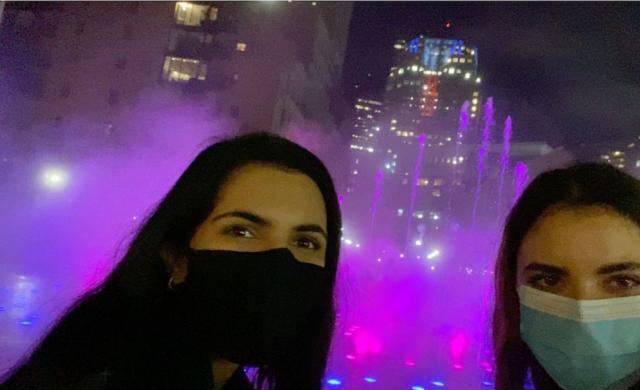 Image of my friend and I at a fountain in Boston