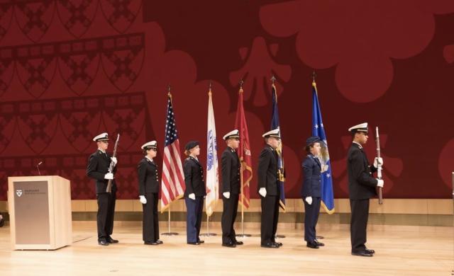 This is a photo of me doing the color guard for the Harvard Business School Veteran's Day Ceremony which ROTC members are invited to attend.