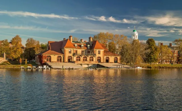 Image of boathouse across the Charles River