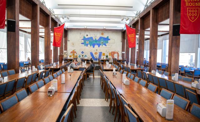 The dining hall in Quincy House, an upperclassmen house