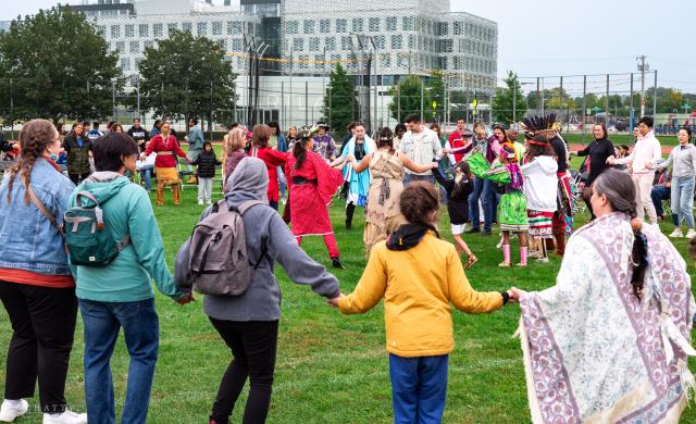 A group friendship dance at the Harvard Powwow. Picture Credits: Cathie Dondero 