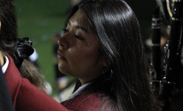 A student looking to the left. 