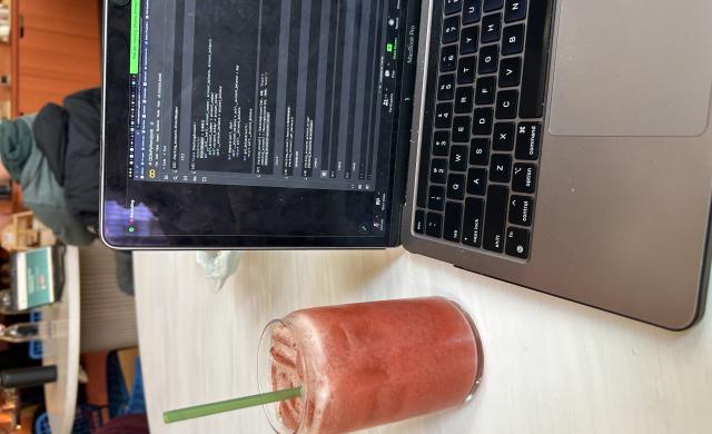 Learning to code in Python with a iced tea from Life Alive Cafe