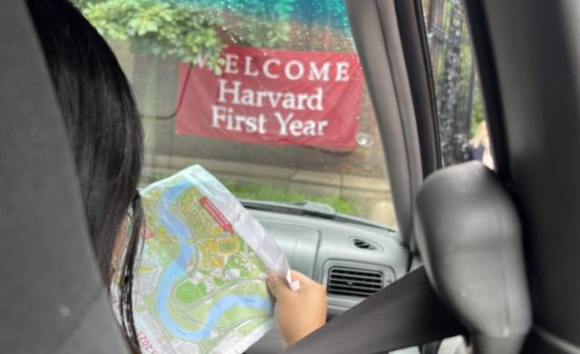 Image of banner reading "Welcome Harvard First Year"