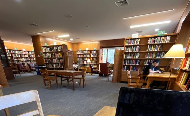A study room in Lamont Library