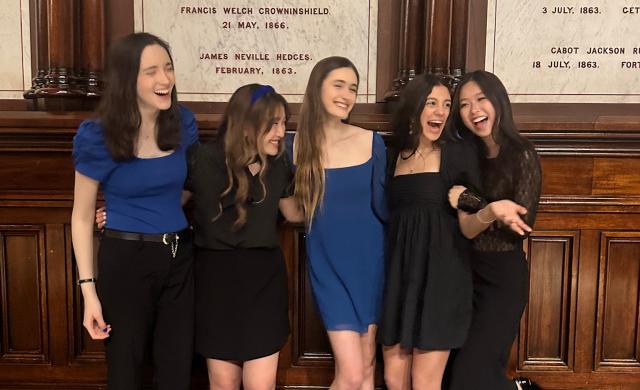 A picture of me and my four friends in a capella