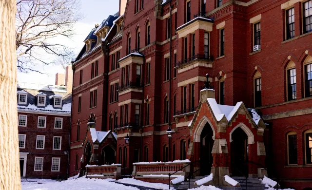 A photo of Harvard campus in the snow