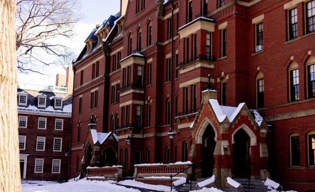 A photo of Harvard campus in the snow