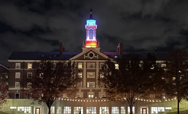 Night View of Pforzheimer House from the Quad Lawn