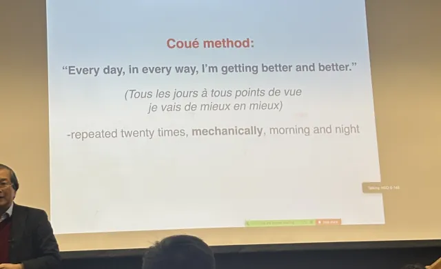 Lecture slide reads "Every day, in every way, I'm getting better and better."