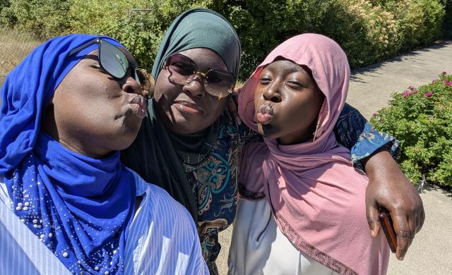 A selfie of Rahma with her mom and sister.