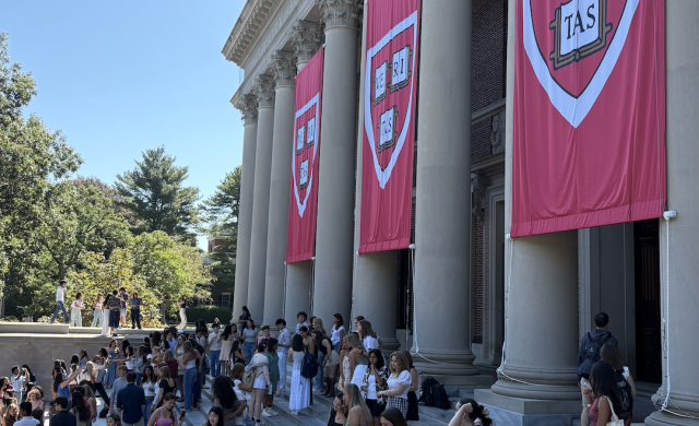 Photo of Widener Steps, the stairs leading up to Harvard's Widener Library building.