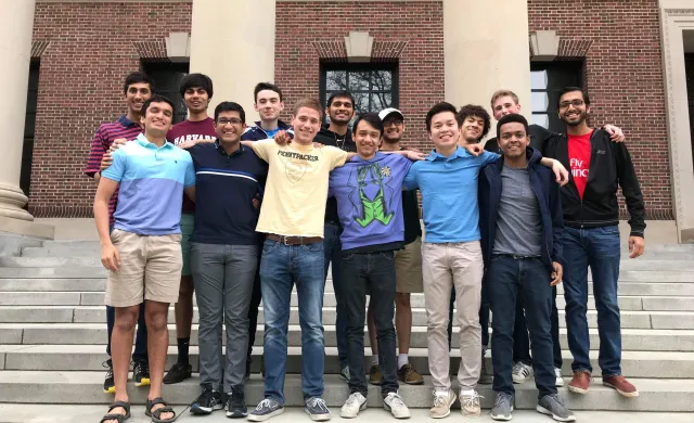 Students on library steps