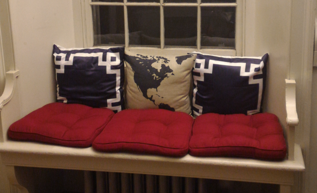 Photograph of author's window seat in her dorm room