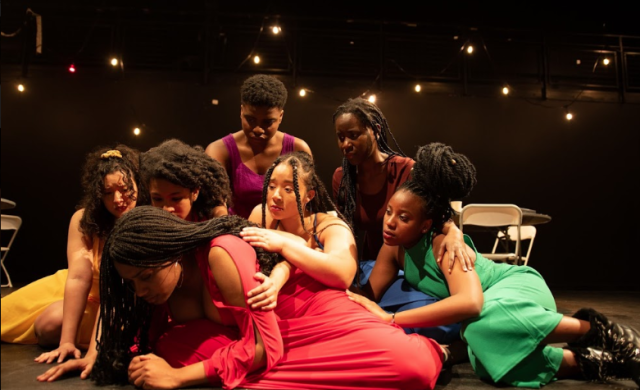 Student actors on stage