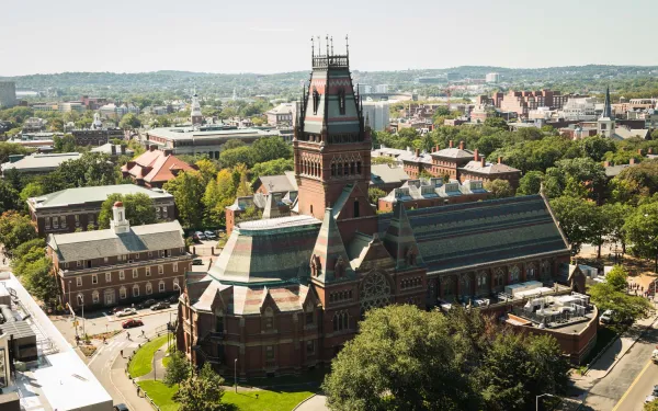 Aerial shot of Harvard's Memorial Hall