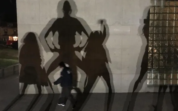 Shadows on a wall of the Carpenter Center, one of the arts buildings at Harvard